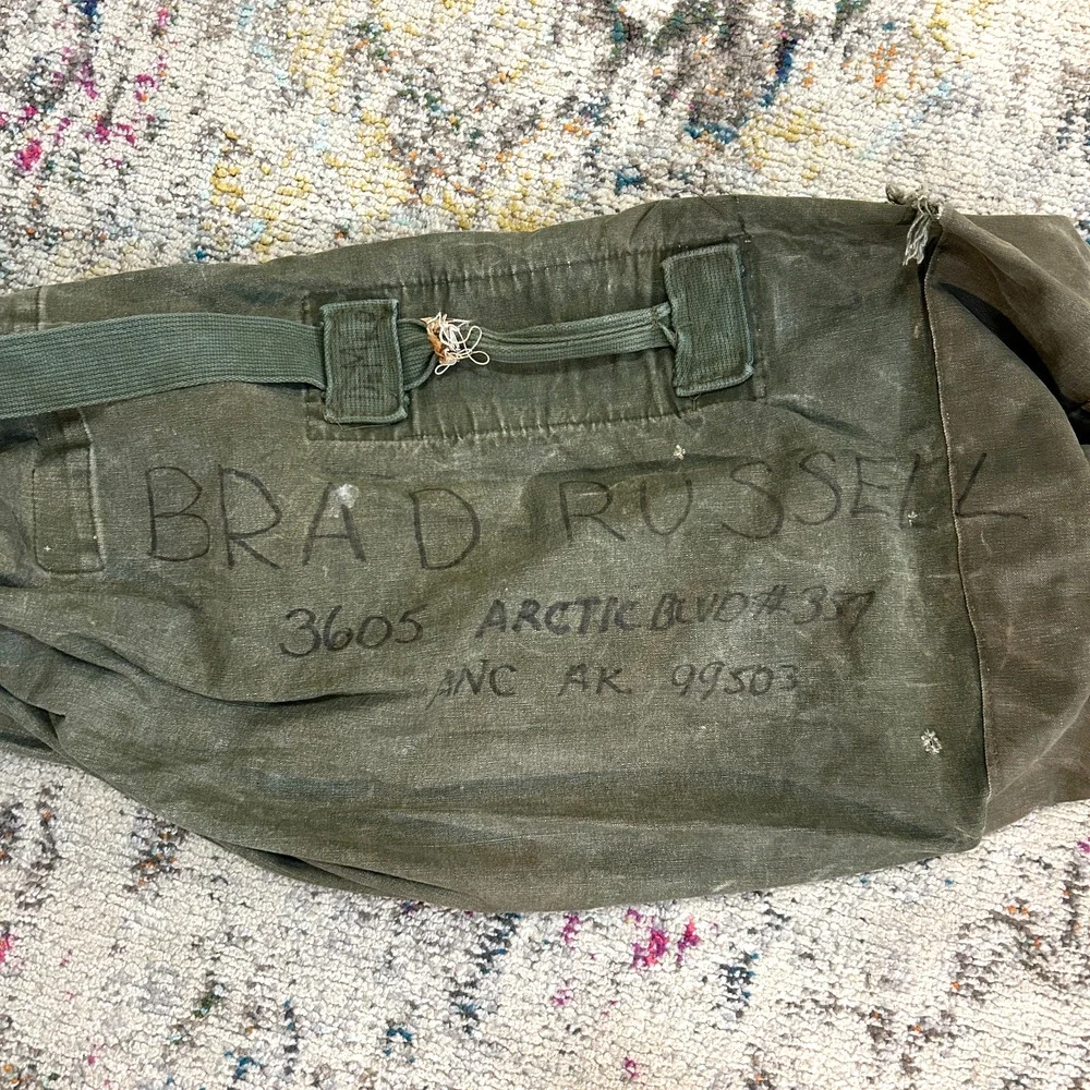 Vintage US Military Canvas Duffel Sea Bag Olive Drab Army Green USGI Gear